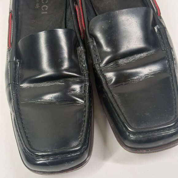 Vintage Gucci Loafers Web Detail Black Leather Slip-On Made in Italy Size 7 - Picture 11 of 15